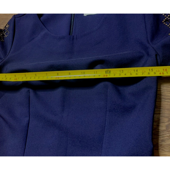 Sensiline Navy Dress Womens 4 Cut-Out Gold Embellishments Cocktail Sheath Dress - Picture 11 of 14